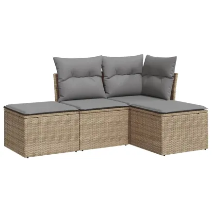 Salon de jardin avec coussins 4 pcs beige résine tressée 2