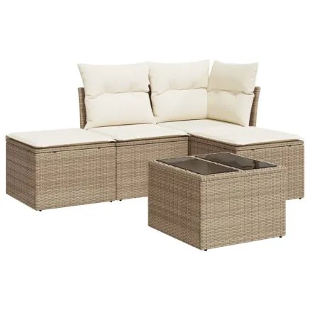 Salon de jardin avec coussins 5 pcs beige résine tressée 2