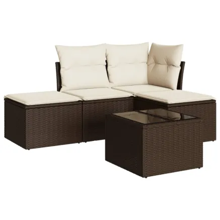 Salon de jardin avec coussins 5 pcs marron résine tressée 2