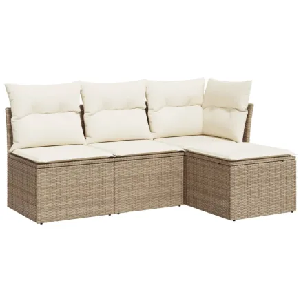 Salon de jardin avec coussins 4 pcs beige résine tressée 2