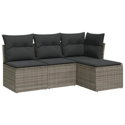Salon de jardin 4 pcs avec coussins gris résine tressée 2
