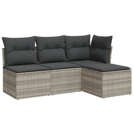 Salon de jardin 4 pcs avec coussins gris clair résine tressée 2
