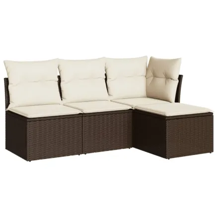 Salon de jardin 4 pcs avec coussins marron résine tressée 2