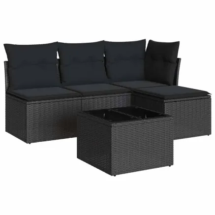 Salon de jardin 5 pcs avec coussins noir résine tressée 2