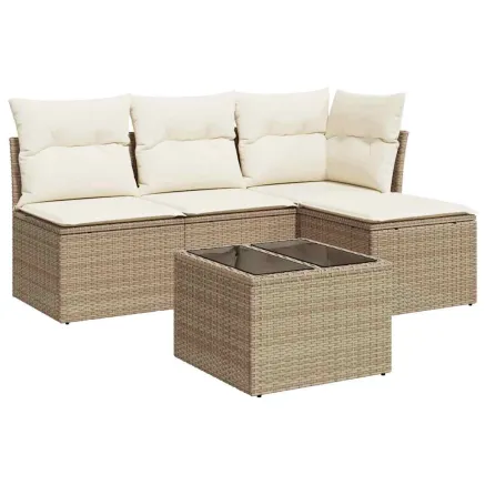 Salon de jardin avec coussins 5 pcs beige résine tressée 2