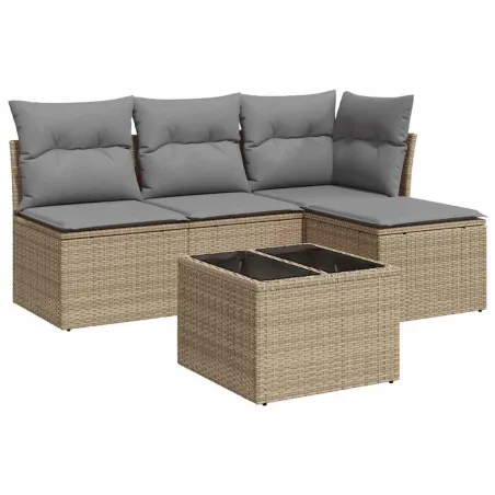Salon de jardin avec coussins 5 pcs beige résine tressée