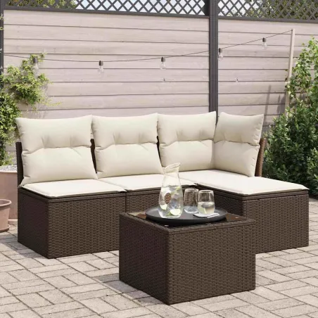 Salon de jardin avec coussins 5 pcs marron résine tressée