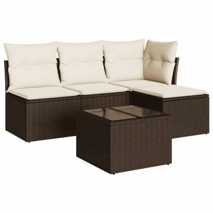 Salon de jardin avec coussins 5 pcs marron résine tressée 2
