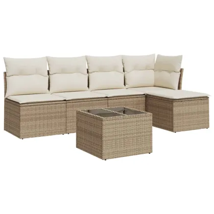 Salon de jardin avec coussins 6 pcs beige résine tressée 2