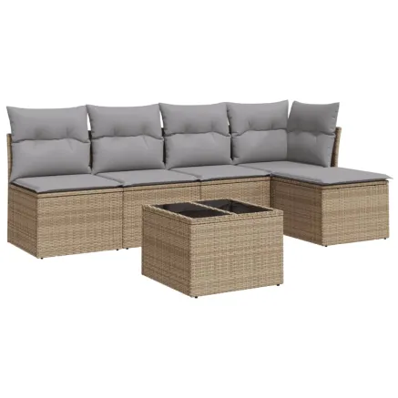 Salon de jardin avec coussins 6 pcs beige résine tressée 2