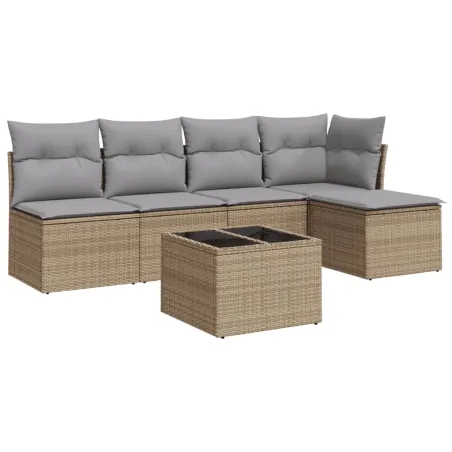 Salon de jardin avec coussins 6 pcs beige résine tressée
