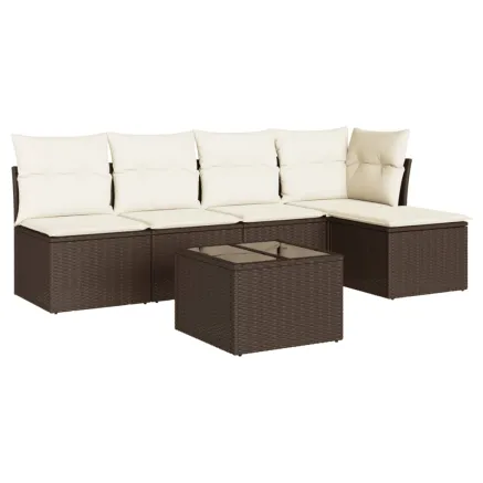 Salon de jardin avec coussins 6 pcs marron résine tressée 2