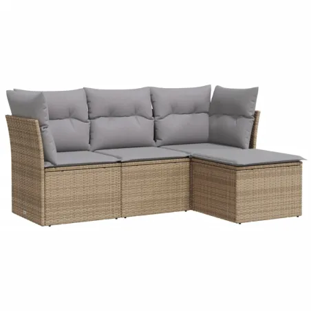Salon de jardin avec coussins 4 pcs beige résine tressée