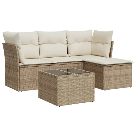 Salon de jardin avec coussins 5 pcs beige résine tressée 2