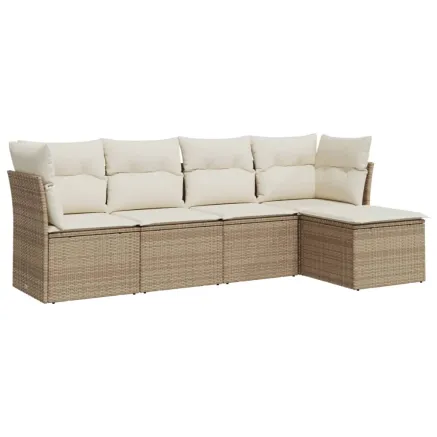 Salon de jardin avec coussins 5 pcs beige résine tressée 2