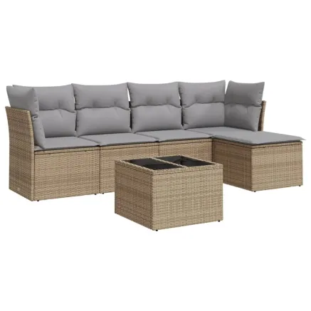 Salon de jardin avec coussins 6 pcs beige résine tressée 2