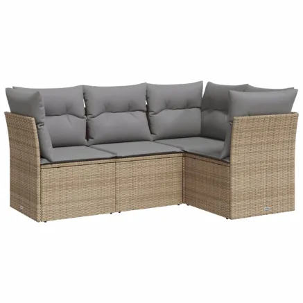 Salon de jardin avec coussins 4 pcs beige résine tressée 2