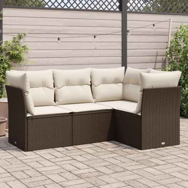 Salon de jardin 4 pcs avec coussins marron résine tressée
