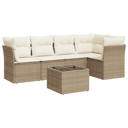 Salon de jardin avec coussins 6 pcs beige résine tressée 2