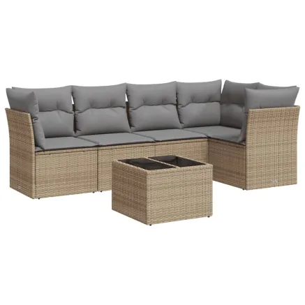 Salon de jardin avec coussins 6 pcs beige résine tressée 2