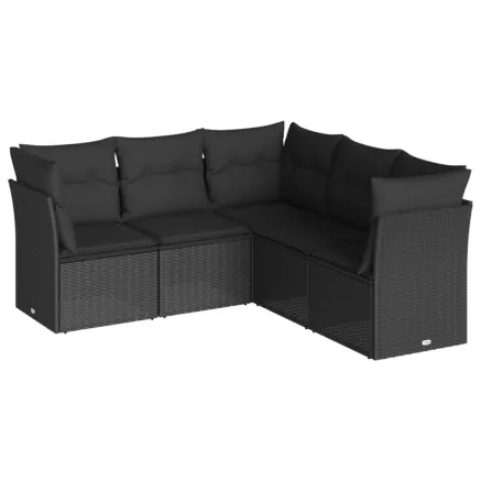 Salon de jardin 5 pcs avec coussins noir résine tressée 2