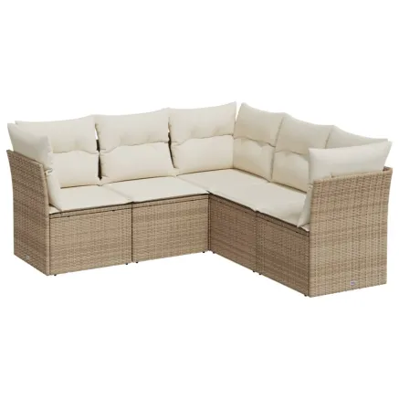 Salon de jardin avec coussins 5 pcs beige résine tressée 2