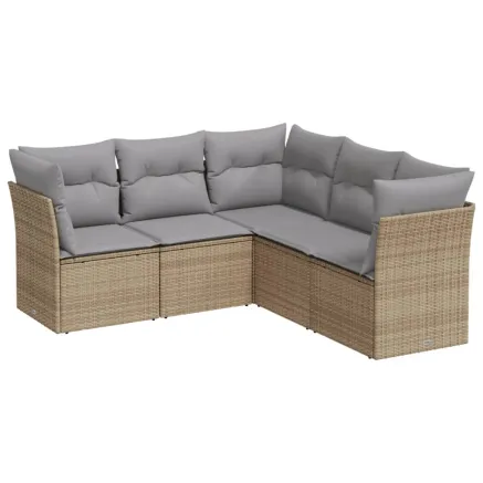 Salon de jardin avec coussins 5 pcs beige résine tressée 2