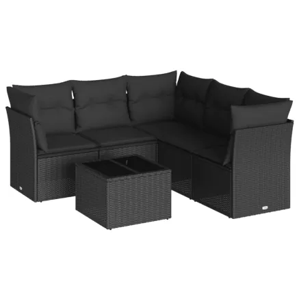 Salon de jardin 6 pcs avec coussins noir résine tressée 2