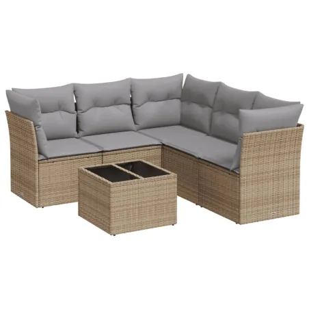 Salon de jardin avec coussins 6 pcs beige résine tressée
