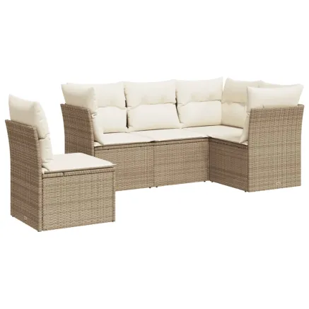 Salon de jardin avec coussins 5 pcs beige résine tressée 2
