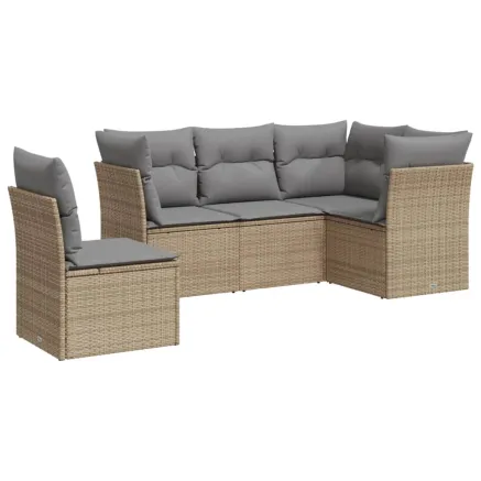 Salon de jardin avec coussins 5 pcs beige résine tressée 2