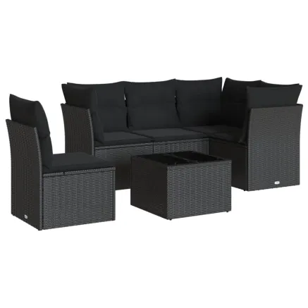 Salon de jardin 6 pcs avec coussins noir résine tressée 2