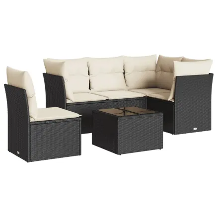 Salon de jardin 6 pcs avec coussins noir résine tressée 2