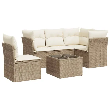 Salon de jardin avec coussins 6 pcs beige résine tressée
