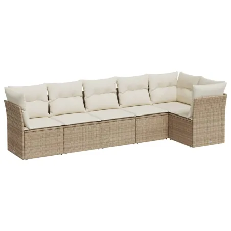 Salon de jardin avec coussins 6 pcs beige résine tressée