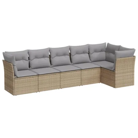 Salon de jardin avec coussins 6 pcs beige résine tressée