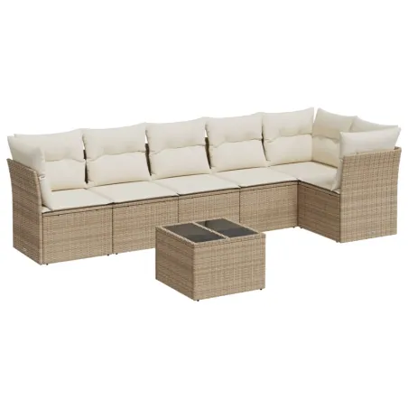 Salon de jardin avec coussins 7 pcs beige résine tressée