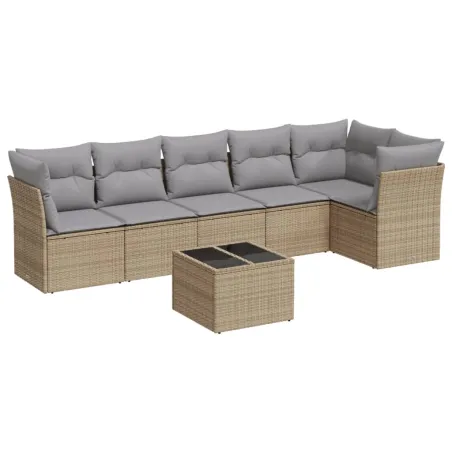 Salon de jardin avec coussins 7 pcs beige résine tressée