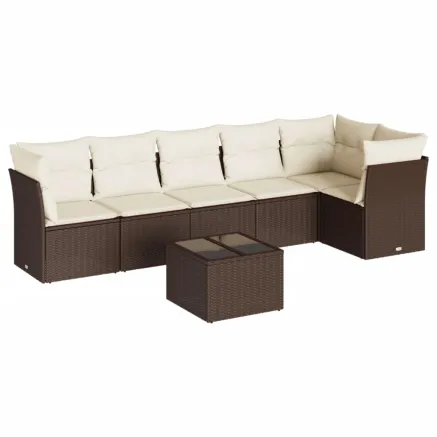 Salon de jardin avec coussins 7 pcs marron résine tressée 2