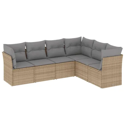 Salon de jardin avec coussins 6 pcs beige résine tressée 2