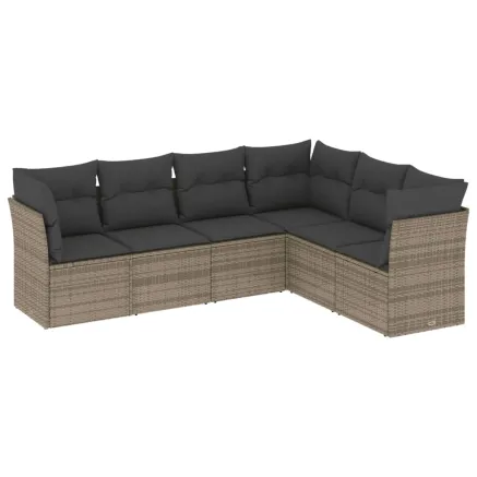 Salon de jardin 6 pcs avec coussins gris résine tressée 2