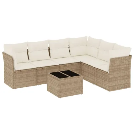 Salon de jardin avec coussins 7 pcs beige résine tressée 2
