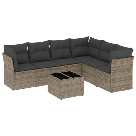 Salon de jardin avec coussins 7 pcs gris résine tressée 2