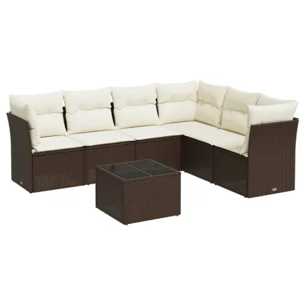 Salon de jardin avec coussins 7 pcs marron résine tressée 2