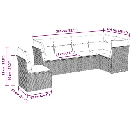 Salon de jardin 6 pcs avec coussins noir résine tressée