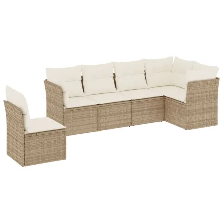 Salon de jardin avec coussins 6 pcs beige résine tressée