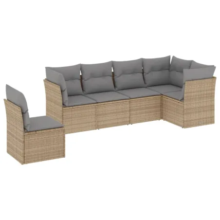 Salon de jardin avec coussins 6 pcs beige résine tressée
