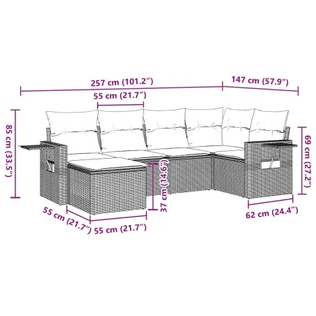 Salon de jardin 7 pcs avec coussins noir résine tressée