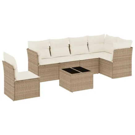 Salon de jardin avec coussins 7 pcs beige résine tressée 2