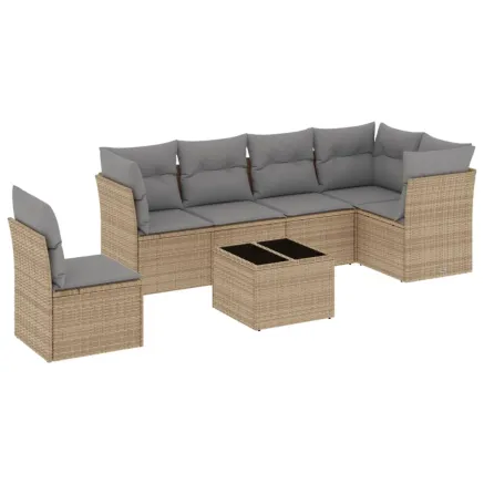 Salon de jardin avec coussins 7 pcs beige résine tressée 2
